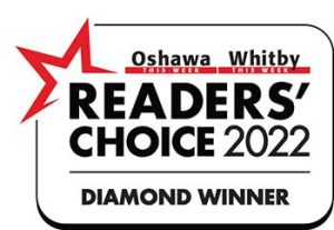 Oshawa Whitby Readers' Choice 2022 Diamond Winner logo, communication award recognition.