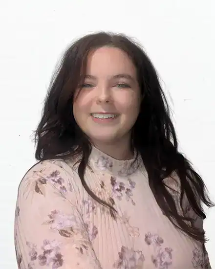 Woman smiling, coaching on communication skills for women, professional development, confident speak.